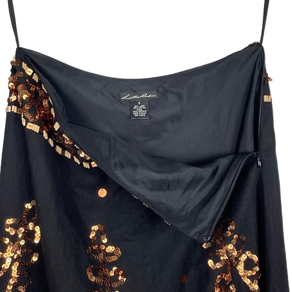 LILLIE RUBIN LINEN BLEND SEQUIN BEADED A-LINE MIDI SKIRT - Picture 5 of 11